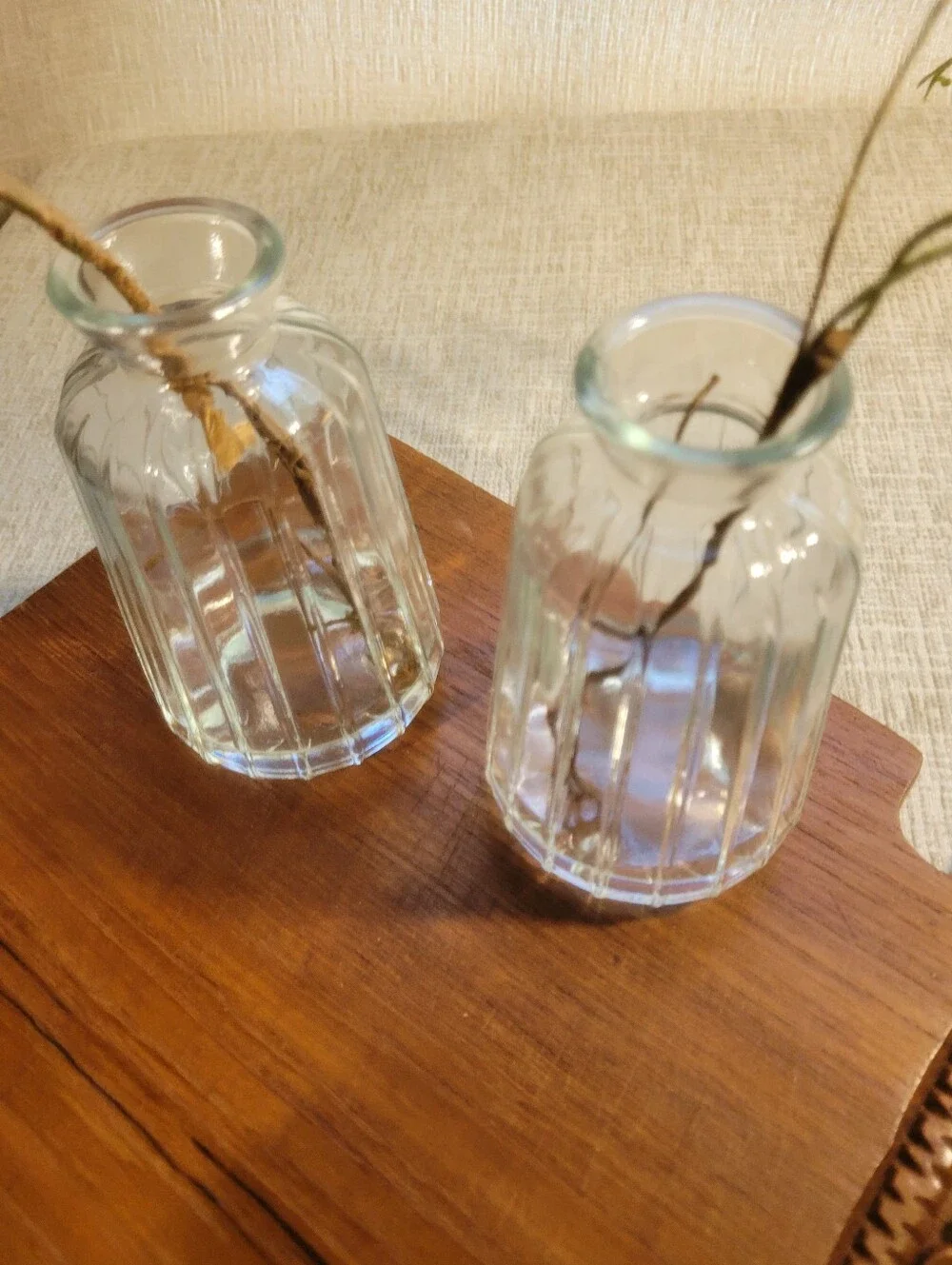 Vintage Clear Ribbed Glass Bud Vases -set Of 2 Bohemian Glass Fluted Vase